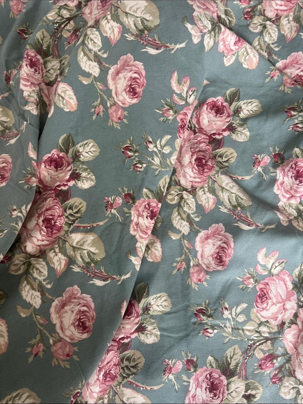 Vintage-Inspired Pink Rose Floral on Dusty Blue duvet